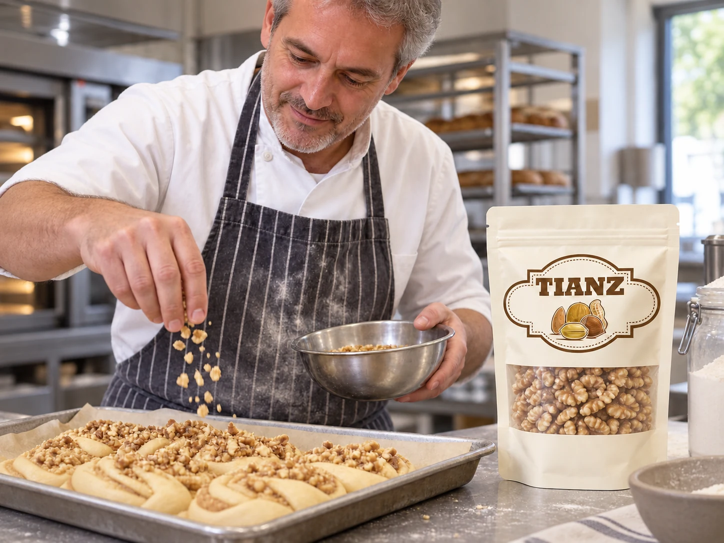 An overseas baker using Tianz Nut nut ingredients for pastries