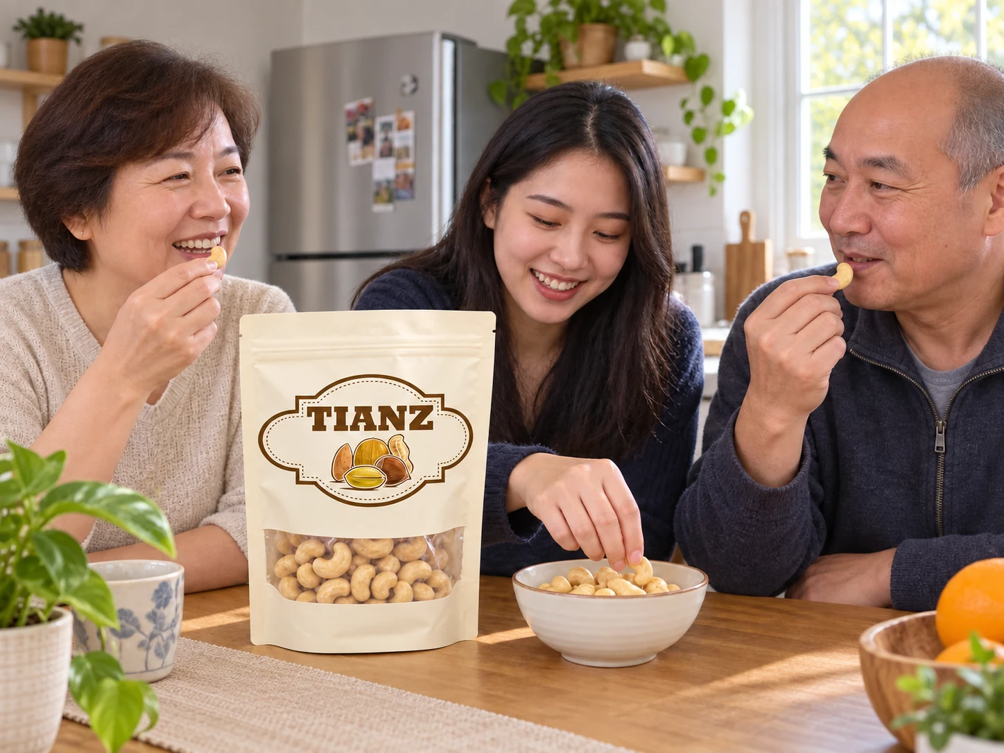 An overseas family sharing Tianz Nut nuts at home