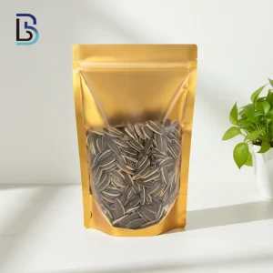 250g 500g 1kg 5kg Lebei Packing Instock Ziplock Clear Front Golden Stand up Pouch with Zipper Nuts Doypack Bags