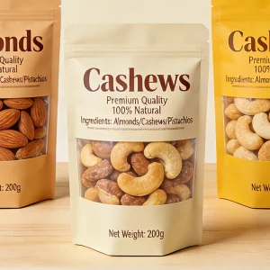 Clear Window Plastic Stand up Pouch for Nut Snack Biscuit Packaging Bag Food Grade Resealable Zipper Lock Moisture Proof Doypack