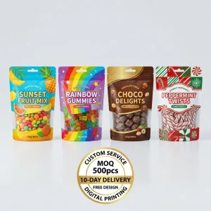 Custom Print Cookie Candy Recyclable PE Plastic Front Window Stand up Pouch for Snack Nuts Kernels Packaging