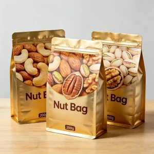 Custom Printed Logo Kraft Nut Eight Side Seal Pouch Packaging Bags for Nut and Snacks with Zipper and Window