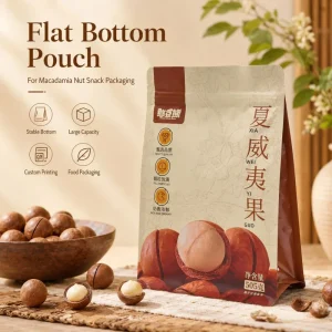 Custom Printed Macadamia Walnut Almond 8 Side Seal Flat Bottom Zipper Pouch Food Grade High Barrier Nut Snack Packaging Bag