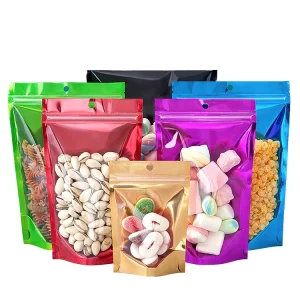 Custom Size Clear Gold Zip Lock Aluminium Foil Stand up Pouch Reusable Food Storage Bag for Dog cat Pet Feed Fish Bait Dry Goods
