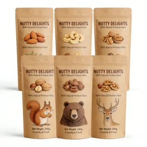 Custom Stand up Pouch for Cashew Nuts Almond Pistachio Packaging Ziplock Food Grade Bags with Zipper for Nut Snack Storage