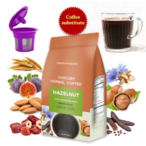 Customized Label Ground Herbal Coffee Roasted Carob Chicory Coffee Alternative Hazelnut Flavor