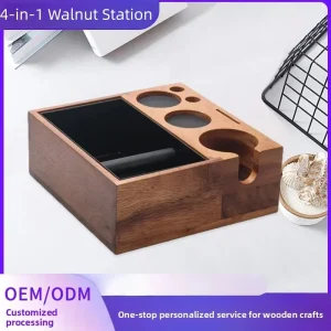 Customized Walnut Wood Coffee Knock Box 4 in 1 Espresso Tamper Station Distributor Leveler Holder Barista Tool OEM ODM Service