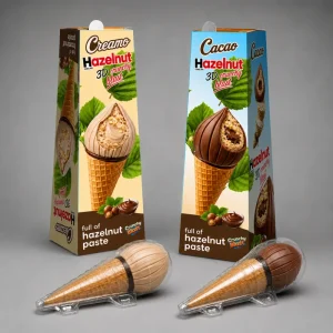 Hazelnut Crispy Ice Cream with Hazelnut Filling Chocolate Shell Crispy Waffle Cone