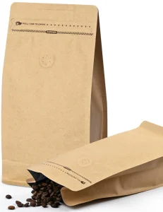 In Stock Eight Side Seal Flat Bottom 125g 250g 340g 500g 1kg Kraft Paper Aluminum Foil with Valve Coffee Bean Bags for Storage