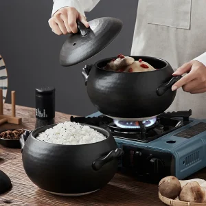 Japanese Style Classic Claypot High Temperature Resistant Household Pot for Rice Soup Black Chestnut Casseroles