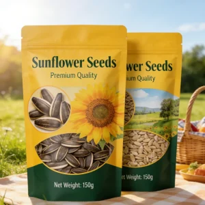 Low MOQ Custom Design Foil Bags Resealable Zipper Bags with Tear Lines Stand up Pouches Recyclable for Sunflower Seeds Bags