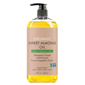 Natural Cold Pressed USDA Organic Sweet Almond Body Oil for Skin Face Nails Hair Scalp & Massage
