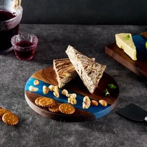 Natural Round Black Walnut Wood and Resin Cutting Chopping Serving Board for Cheese Meat Vegetable Charcuterie