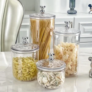 OEM Crystal Round Glass Jars with Glass Bamboo Cap for Coffee Beans Candy Dried Fruit Melon Seeds Nuts