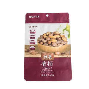 Purple Moisture Proof PE Stand up Pouch with Heat Seal Zipper for Net 160g Chinese Torreya Snacks