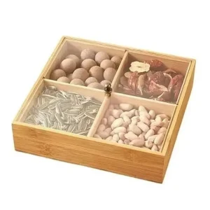 SLT New Multi Compartments Wood Snack Storage Tray Dry Fruits Nuts Gift Packaging Boxes for Nuts