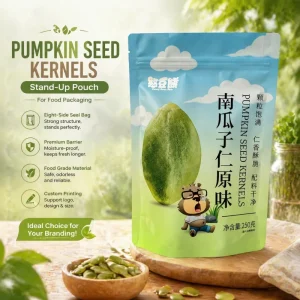 Stand up Zipper Pouch for Pumpkin Seed Kernels 250g Food Grade Moisture Proof Resealable High Barrier Custom Printed Low MOQ