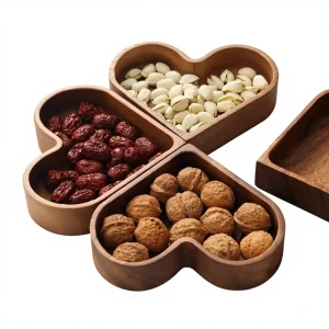 Sugar Fruit Wooden Stackable Dried Fruit Box Nut Plate Creative Walnut Wood Heart shaped Candy Box Solid Wood Clear Paint