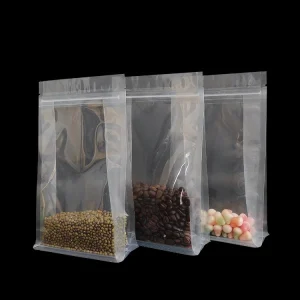 Supplier Zipper Transparent Flat Bottom Pouch Coffee Bags Food Snacks Nuts Packaging