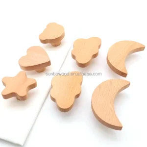 Wooden Knobs for Furniture Star Moon Heart Design for Wardrobe Drawer Dresser or Kitchen Use