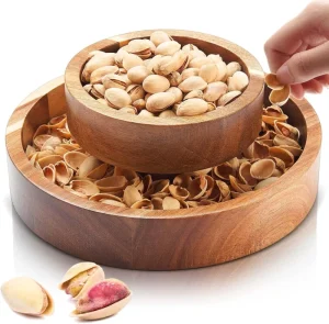 acacia wood bowls with Shell Storage Magnetic Hold Wood Double Layer pistachio wood bowl
