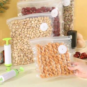 food grade reusable vacuum sealed bags for cooking meat refrigerating milk jelly and chewing gum with air valve